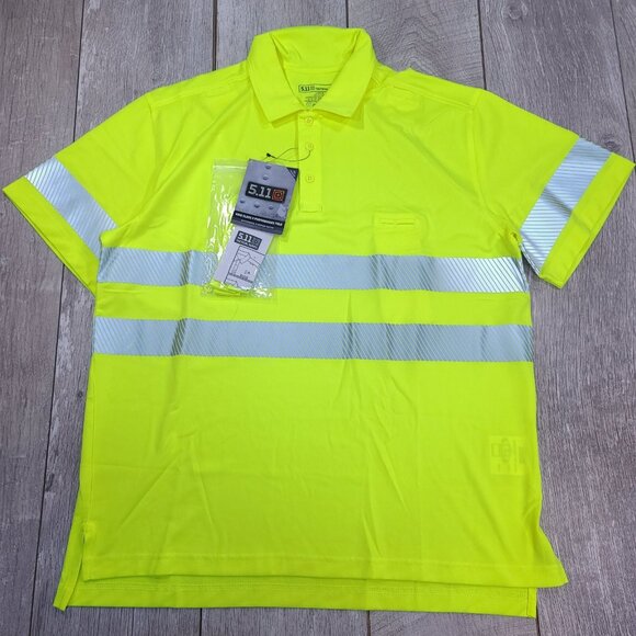 5.11 Tactical Shirt Mens Large High Visibility Yellow Short Sleeve Polo Top - Picture 1 of 6